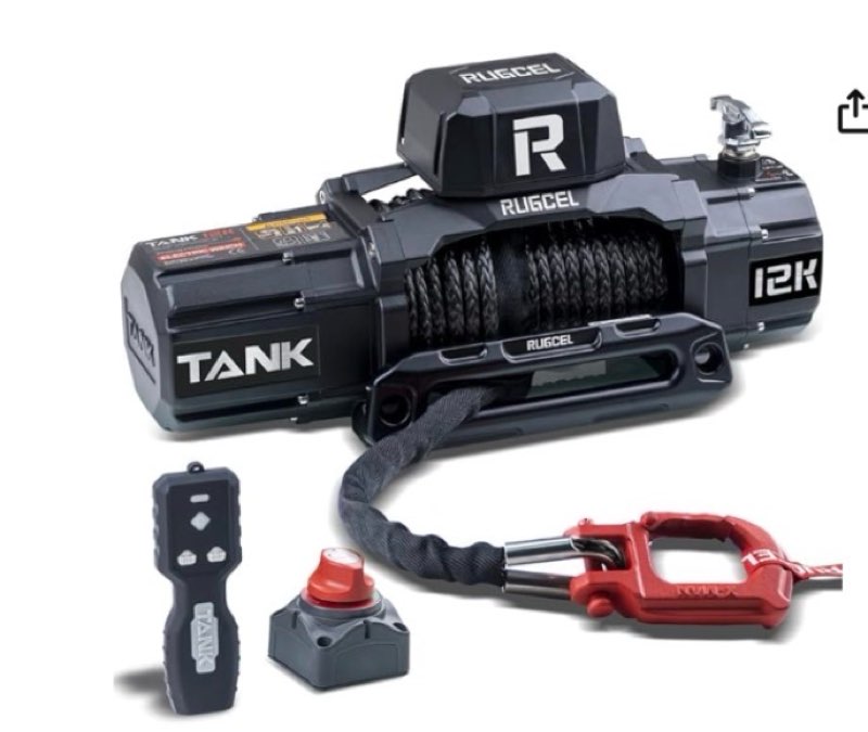 rugcel winch 12000lb new waterproof electric synthetic rope winch 12v with hawse fairlead,2 in 1 infrared remote control,wired control,black rope,for truck suv (missing pieces) 
