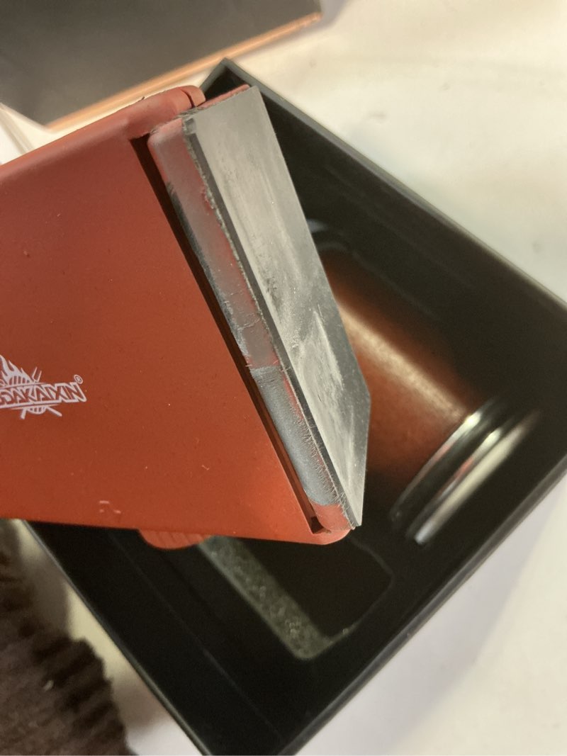 Condition photo showing As Is for the innovative knife sharpener - patented multi-angle premium rolling knife sharpener with extra replacement head for chef's, fruit, and all steel knives (brown)