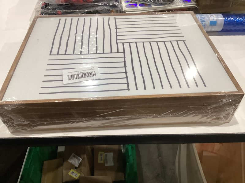 Condition photo showing New/Like New for OIQArtOIQ 3 Piece Large Abstract Canvas Wall Art For Living Room Black and White Lines Geometric Framed Wall Art Mid Century Modern Minimalist Art Prints Artwork For Bedroom Office Dining Room 12x16 in Abstract Dot Line Framed 12"x16" Natural