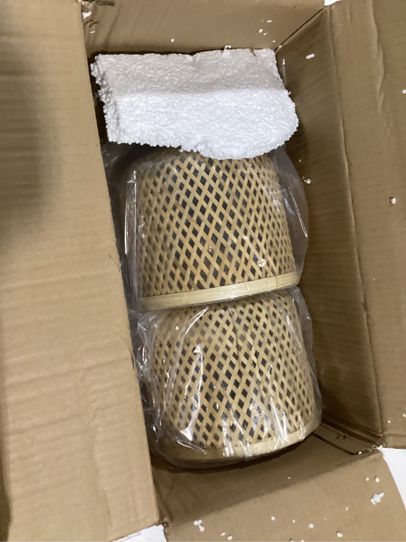 Condition photo showing Good Condition for Modern Bamboo Woven Pendant Light, 2 Pack 7.8" Dome Coastal Bamboo Wicker Dome Pendant Lighting Fixture for Kitchen Dining Room Living Room Foyer 7.8"- 2 Pack