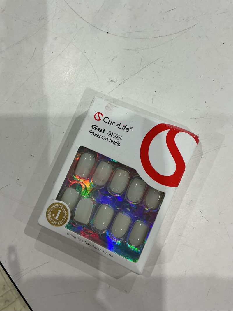 Condition photo showing Good Condition for curvlife short square press on nails, valentine's day gifts soft gel salon quality fake nails, nude beige solid color design, reusable full cover press ons for women bare bloom