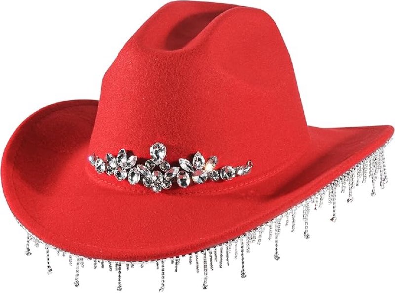 Womens Rhinestone Cowgirl Cowboy Hat Wide Brim Diamond-Glitter-Western-Cowboy Hat Bling Cowgirl Hat for Women