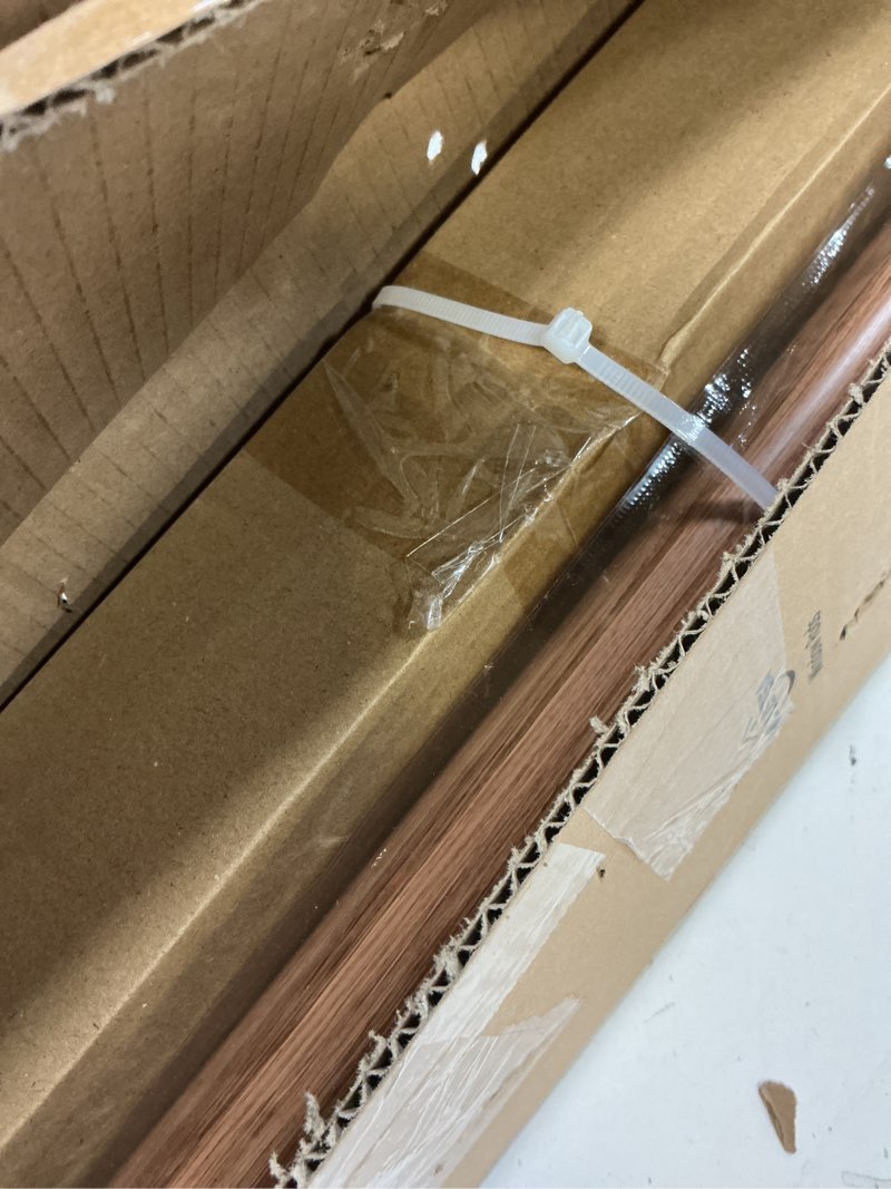 Condition photo showing Good Condition for wood double curtain rod, boho decorative long dual curtain rods for windows 84 to 120 inch, 1\" adjustable heavy duty double rod, unique handmade imitation wood grain leaf finial design white wood 36\"-120\"