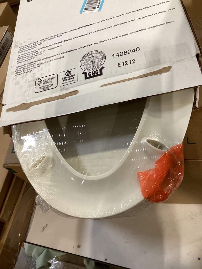 Condition photo showing Good Condition for kohler k-7315-96 cachet quick-release elongated toilet seat, quick attach hardware, easy to clean, color-matched plastic hinges, biscuit elongated biscuit