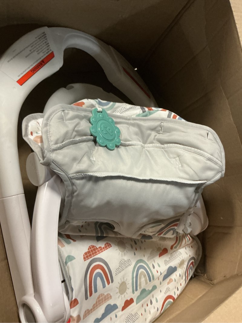 Condition photo showing As Is for Fisher-Price Portable Baby Chair Sit-Me-Up Floor Seat with Developmental Toys & Machine Washable Seat Pad, Rainbow Showers