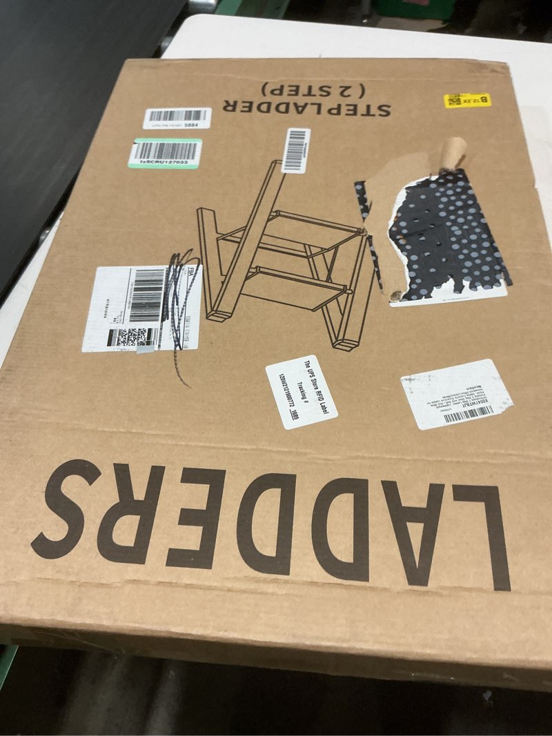 Condition photo showing New/Like New for hillhutapex 2 step ladder, lightweight portable 2 step stool with anti-slip wide pedal, 330lbs capacity aluminum ladder for household,office,library(white) white 2 step