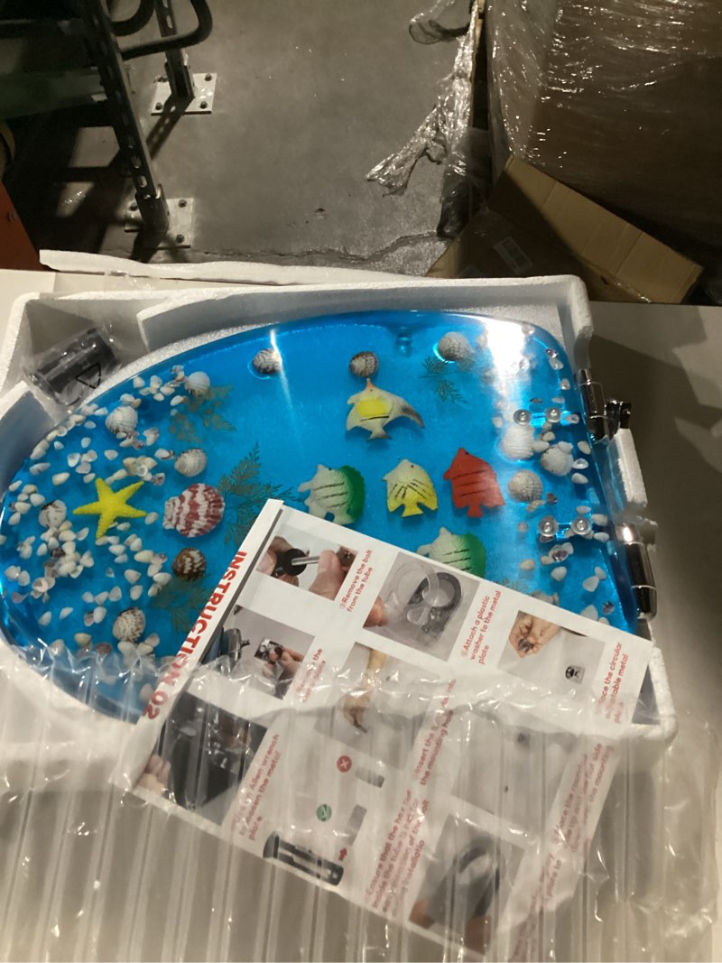 Condition photo showing Good Condition for Resin Toilet Seat Elongated Slow Soft Close Ocean Toilet Seats Heavy Duty Toilet Seat Decorative (Yellow Starfish, Elongated-19") Blue Ocean Resin-Yellow Starfish