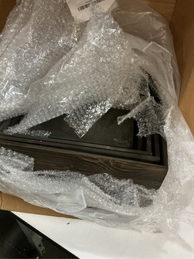 Condition photo showing Good Condition for Barydat 8 Pcs Large 13.7" Wood Risers Display Stands Rustic Square Cupcake Stand Food Risers Stackable Display Box for Buffet Table Dessert Food Birthday Wedding Party(Black Brown)