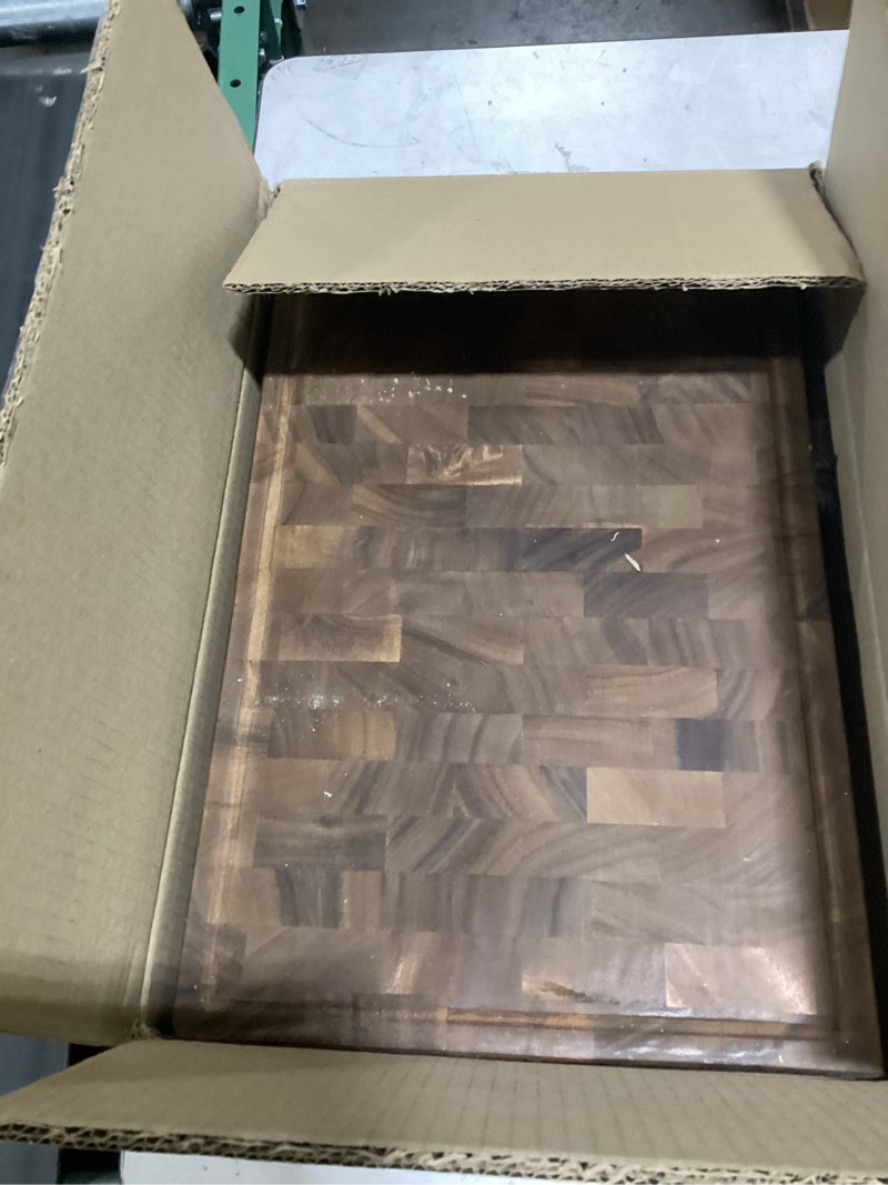 Condition photo showing Good Condition for SHUMARU Tropical Walnut End-Grain Wood Cutting Board – 19X12X2" Butcher Block | Handmade in Bali - Silky-Smooth, Juice Groove, Knife?Friendly, Ergonomic Grips & Non?Slip Feet