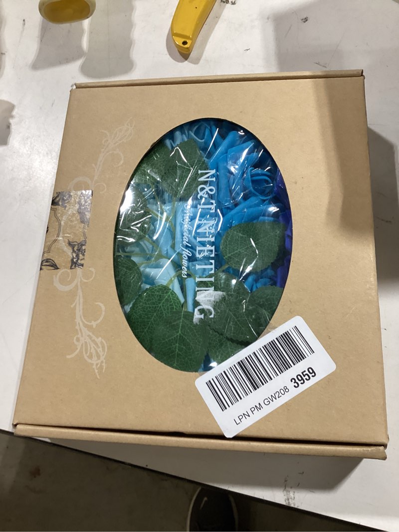 Condition photo showing New/Like New for n&t nieting artificial flowers with stems, 25pcs fake flowers blue roses perfect for diy wedding bridesmaid bridal bouquets centerpieces home flower arrangement mother's day decoration, series blue series blue 25pcs