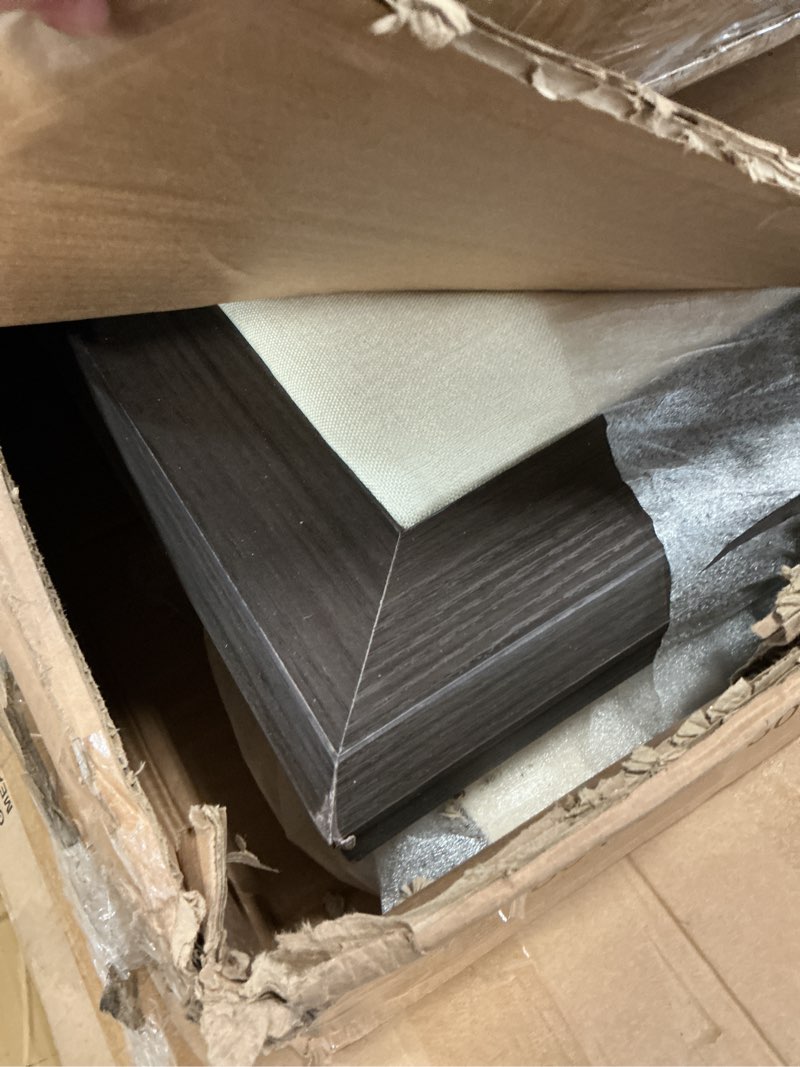 Condition photo showing As Is for homcom full bed frame with headboard full size platform bed frame with wooden slats no box spring needed charcoal gray