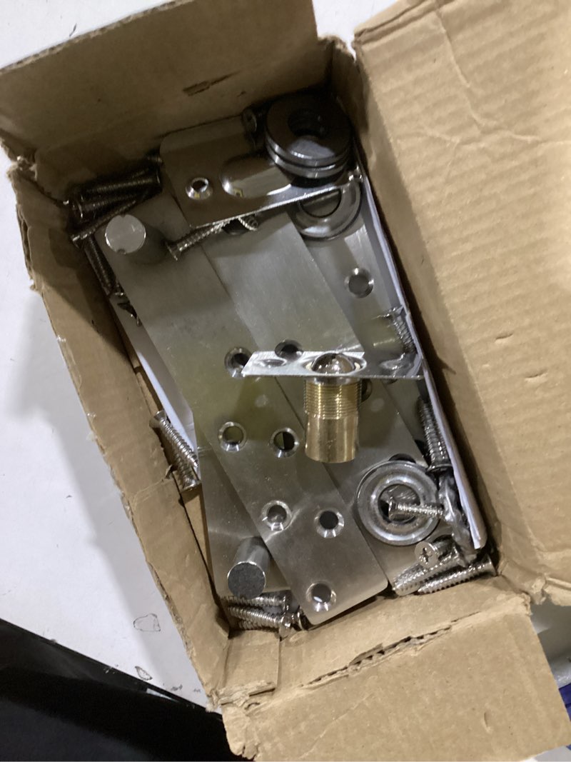 Condition photo showing New/Like New for Door Pivot Hinge, Hidden Door Hinge for Wood Secret Door Heavy Duty Pivot Door Hardware for Max 300 Lbs Hidden Door Bookcase 360 Degree Rotation Stainless Steel Silver2