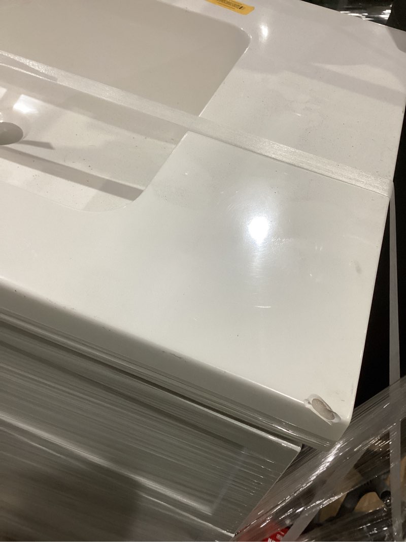 Condition photo showing As Is for style selections potter 30-in true white single sink bathroom vanity with white cultured marble top