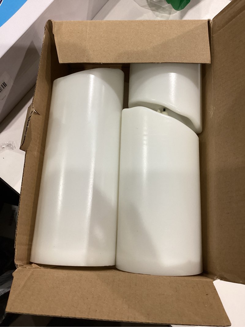 Condition photo showing Good Condition for homemory flameless candles with timer and remote control, battery operated led candles, realistic fake plastic candles for wedding, festival, home decor, waterproof outdoor, d3”h4”6”8” d3"h 4"6"8" ivory white