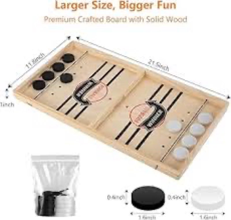 Fast Sling Puck Game for 2 Players, TMIYO Wooden Table Hockey Family Game for Kids or Adults, Super 