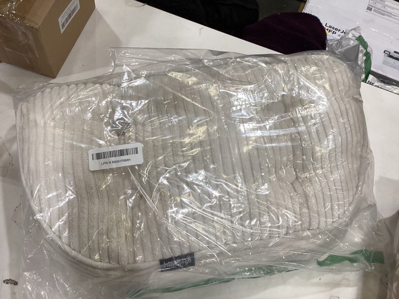 Condition photo showing As Is for HIGOGOGO Lumbar Support Pillow for Recliner Chair/Accent Chair/Couch/Office Chair, Tufted Corduroy Back Support Cushion for Elderly, Recliner Cushions for Back Rest, Pain Relief, Reading, Beige Beige Large