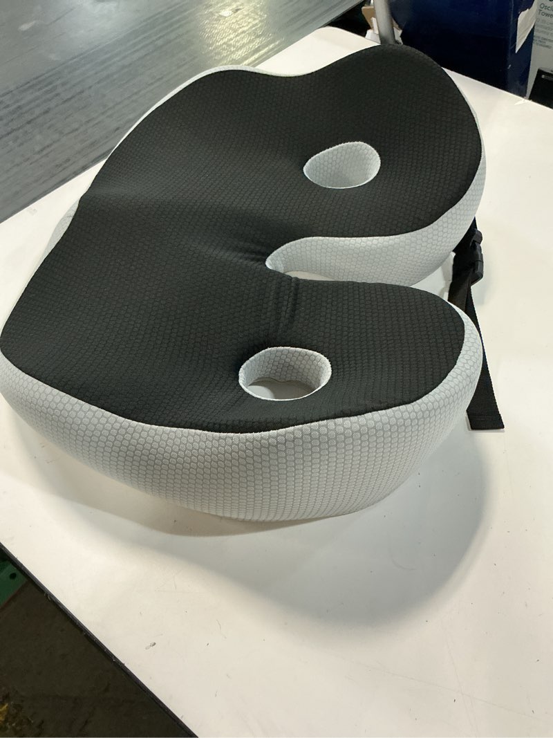 Condition photo showing Good Condition for seat cushion, seat cushion for sit bone and back pain relief, butt, tailbone, hip, hamstring, posture support - memory foam comfort ischial tuberosity pillow (gray)