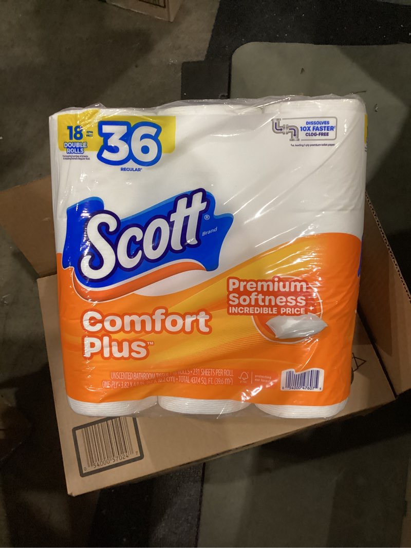 Condition photo showing New/Like New for scott comfortplus toilet paper, 36 triple rolls, 231 sheets per roll, septic-safe, 1-ply toilet tissue triple 231 sheets (pack of 36)
