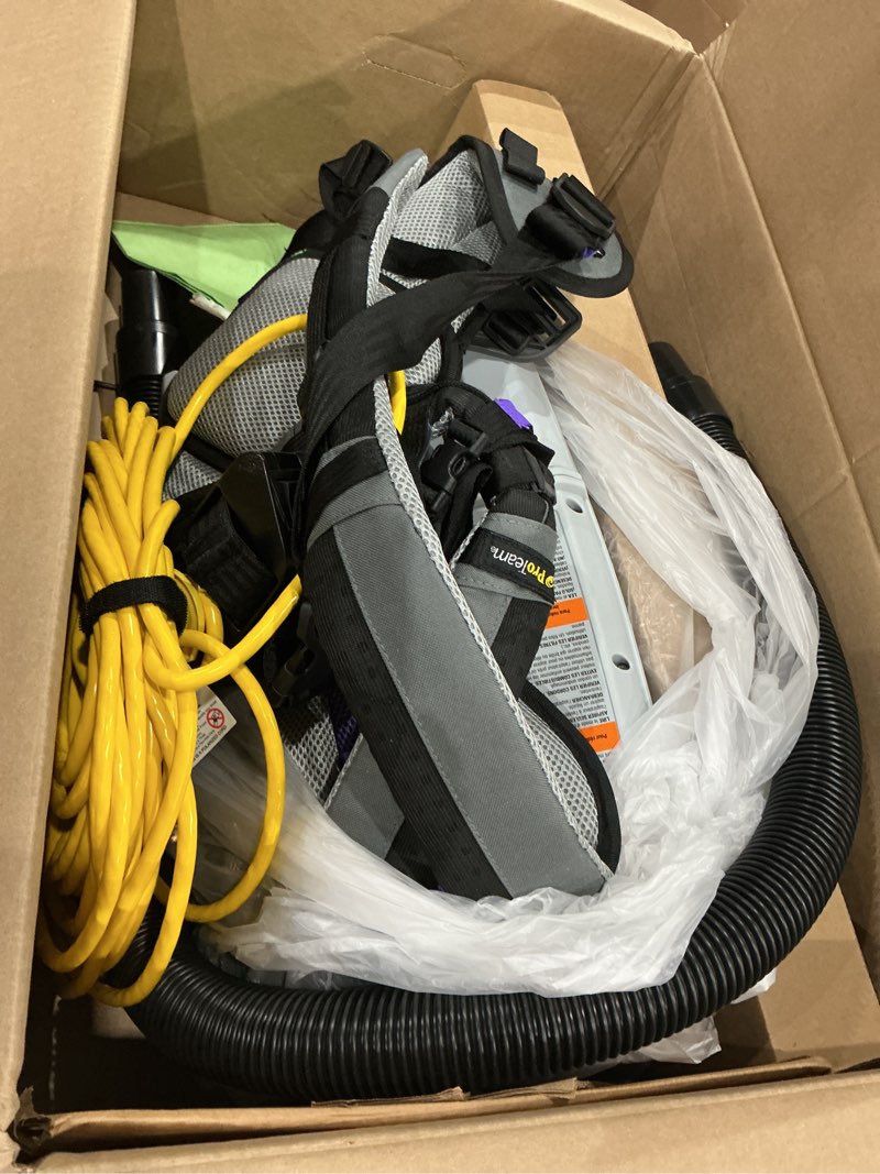 Condition photo showing As Is for proteam gofit 3 commercial backpack vacuum with xover multi-surface two-piece wand took kit, 3 qt, corded