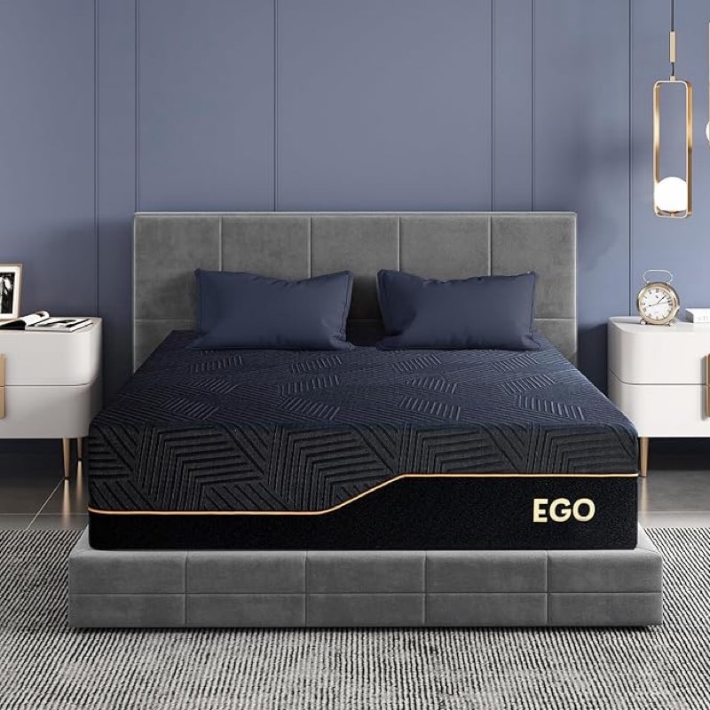 EGOHOME 14 Inch Queen Size Memory Foam Mattress for Back Pain, Cooling Copper Gel Bed in a Box, Foam Made in USA, CertiPUR-US Certified, Therapeutic Medium Firm, 76x80x14 Black