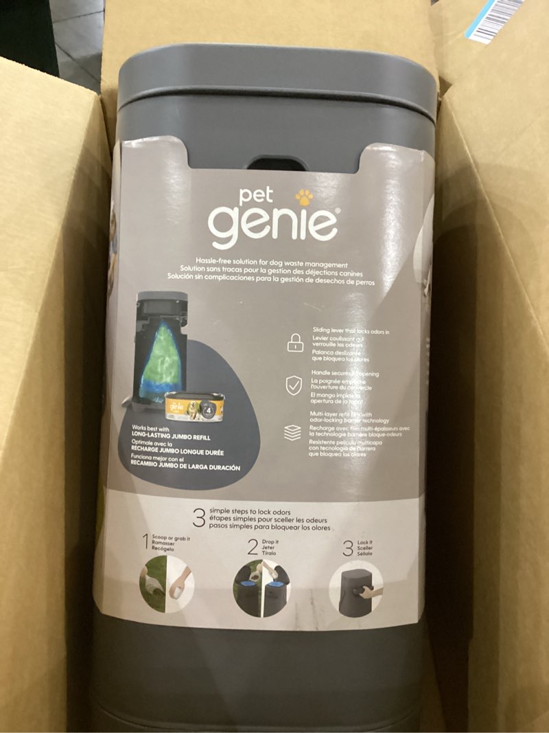 Condition photo showing New/Like New for Pet Genie Pail | Dog Waste Disposal System for Outdoor and Indoor Odor Control | Dog Poop Trash can | Includes 1 Square Refill Bag That Lasts up to 2 Months