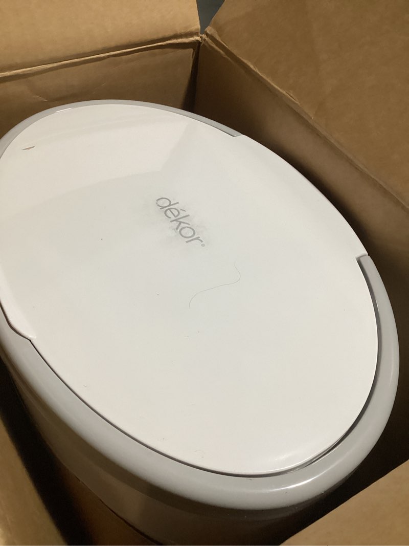 Condition photo showing As Is for Diaper Dekor EKO Classic Diaper Pail, White | ONLY Eco-Friendly Diaper Pail Made with 70% Recycled Materials | Hands-Free: Step–Drop–Done | Cost-Effective Refill System Eko White