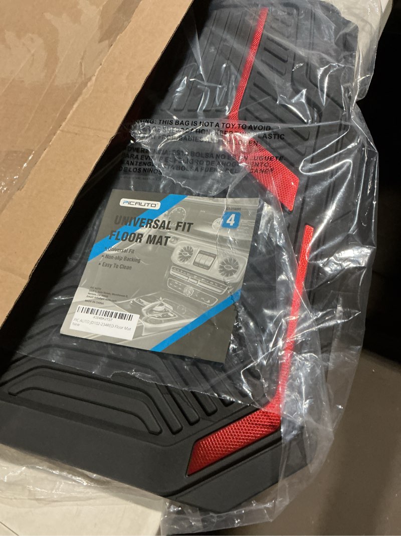 Condition photo showing Good Condition for PIC AUTO Heavy Duty Rubber Floor Mats, Red Aluminum Film Car Mats Set, Front and Rear Car Mats with Anti-Slip Backing, All Weather Protection, Trim-to-Fit for Automotive SUV, Sedan, Van