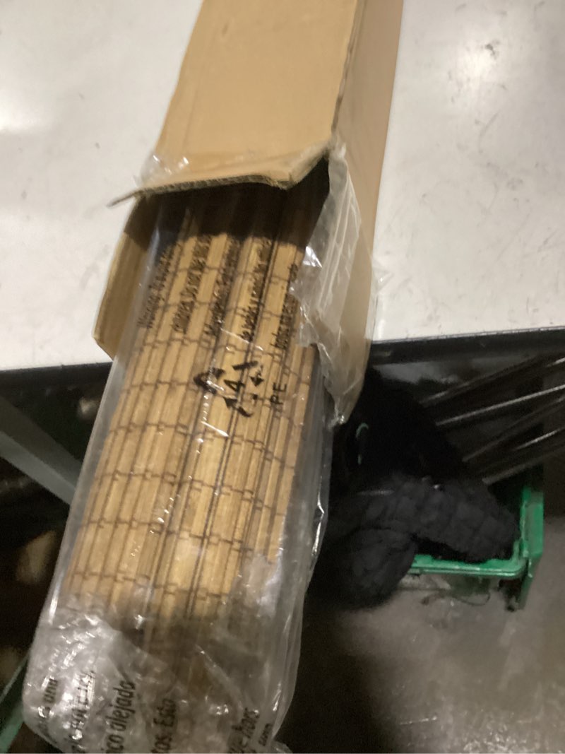Condition photo showing Good Condition for lazblinds cordless bamboo roman shades, privacy blinds for interior windows, room darkening roll up bamboo blinds for home & patio, 45.5" w x 64" h, highfield teak pricacy - highfield teak 45.5" w x 64" h