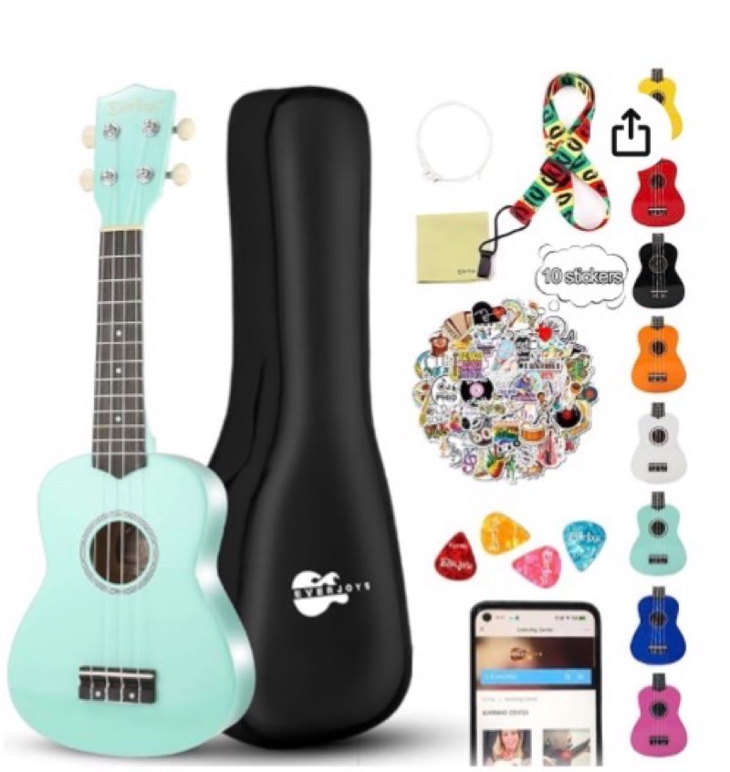 Soprano Ukulele Beginner Kit for Adult Student 21 Inch Ukelele w/Free Online Lesson Gig Bag Strap St