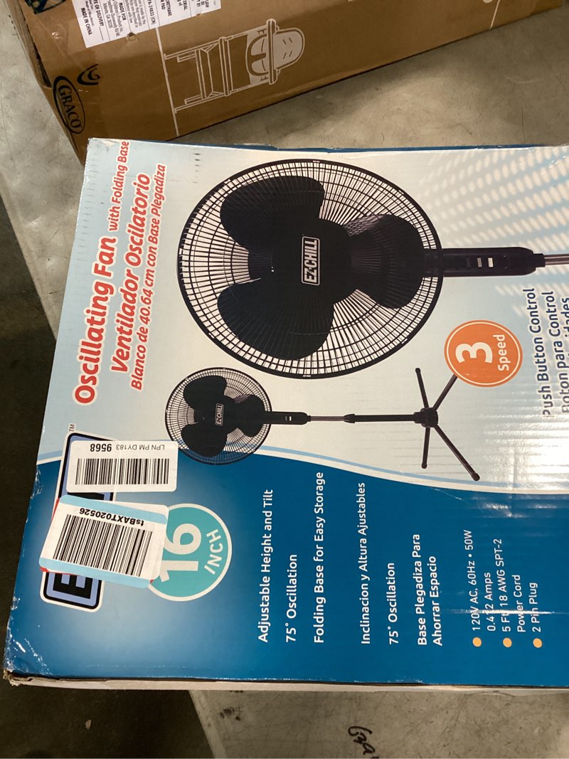 EZ-CHILL 16” Oscillating Pedestal Fan, 3-speed Options, 90-Degree Oscillating Head, Adjustable Height and Tilt, Powerful Air Flow, Black, MTFS-16B-BLK