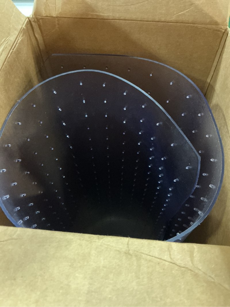 Condition photo showing As Is for kuyal office chair mat for carpet, 32x55 clear heavy duty computer chair mat, under desk protector carpeted floors mat, easy chair movement,ship flat