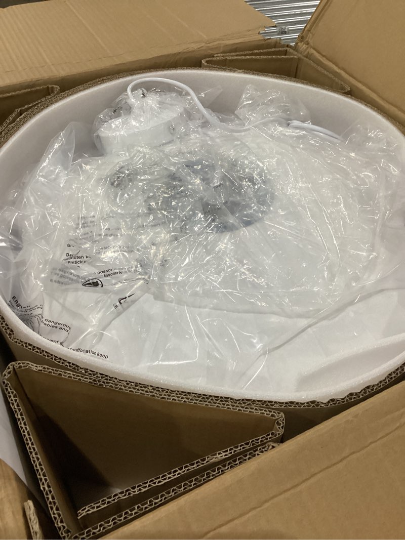 Condition photo showing New/Like New for 20 Inch Lantern Pendant Light, White Imitation Silk Lampshade, Bubble Pendant Light Fixture Ceiling Hanging Lamp Chandelier for Living Dinning Room Kitchen Island Bedroom Restaurant Cafe White 20in