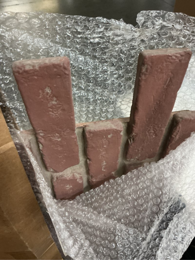 Condition photo showing As Is for everstone aged brick faux brick panel, 46 7/8"w x 27"h x 1 1/4"d, old chicago color