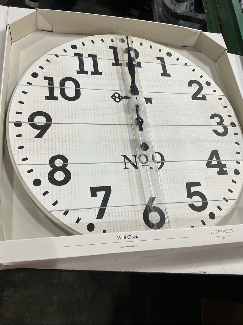 Condition photo showing Good Condition for 26" farmhouse wood wall clock white - threshold™: rustic indoor timepiece, round shape