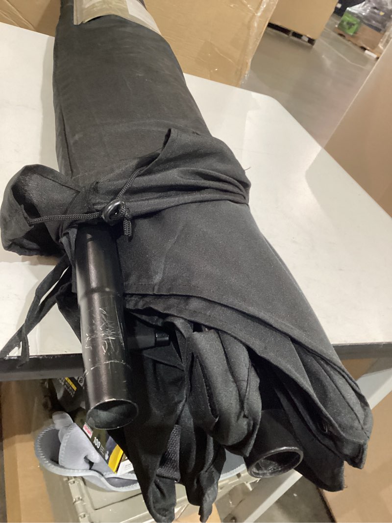 Condition photo showing As Is for style selections 7.5-feet steel black push-button tilt market patio umbrella