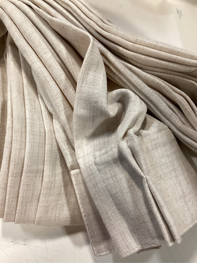 Condition photo showing Good Condition for beige sheer curtains 108 inches long with pinch pleat,back tab pleated drapes hooks thick linen textured boho farmhouse extra long 108 inch curtain for dining bedroom 42 inch wide each panel beige 42"w x 108"l (pack of 2)