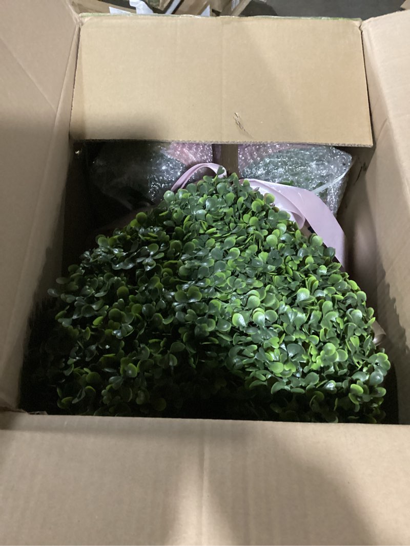 Condition photo showing As Is for Valentine's Day Artificial Boxwood Decoration 25.6"-32.6'' Fake Heart-Shaped Topiary Tree Plant Faux Love Topiary Ball for Indoor and Outdoor Valentine's Day Holiday Garden Porch Decor