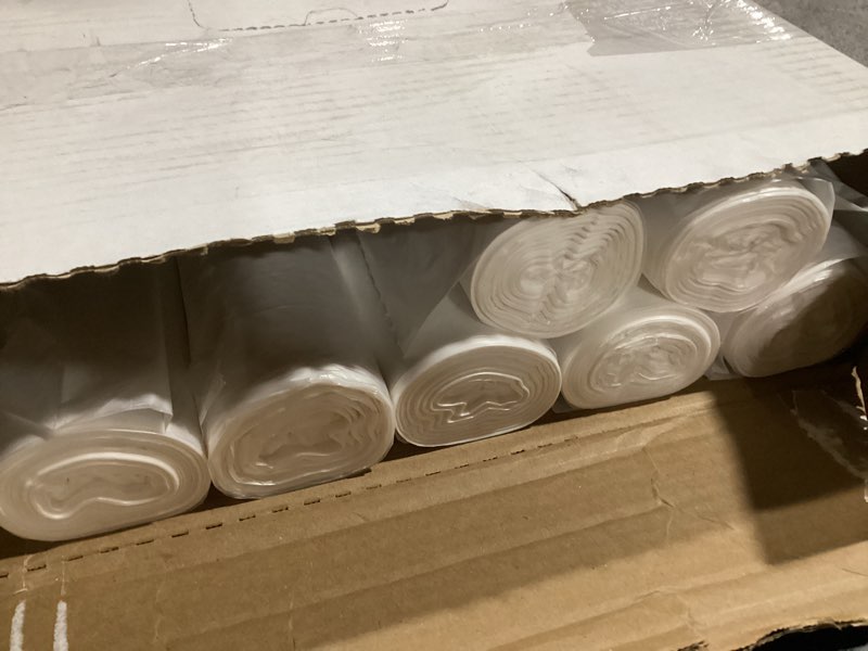 Condition photo showing As Is for highmark™ high-density can liners, 12 mic, 45 gallons, 40\" x 48\", natural, case of 250