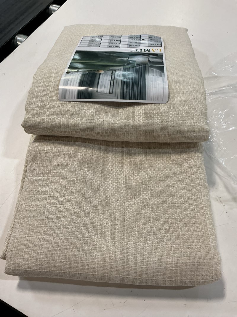 Condition photo showing New/Like New for lamit beige linen curtains for bedroom, 90 inches grommet thermal insulated thick farmhouse light filtering curtains noise reducing drapes for living room, 2 panels, w52 x l90, natural beige 52"w x 90"l (pack of 2) natural