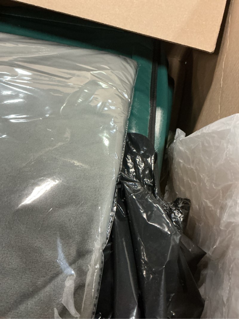 Condition photo showing As Is for heated cat house for outside,dual camera mounts,100% weatherproof & extremely insulated,elevated feral cat shelter with escape door,waterproof eaves for outdoor stray barn cat(dark green,l) 25.6"l x 16.5"w x 18.5"h dark green
