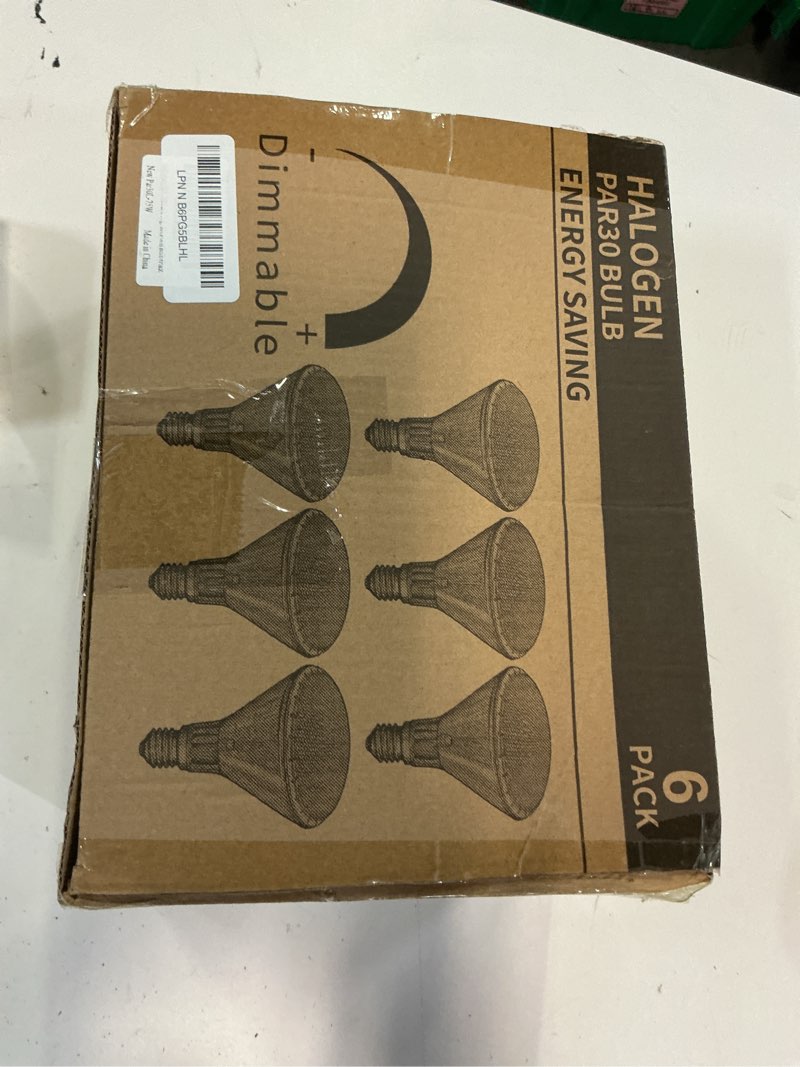 Condition photo showing New/Like New for 120v 75w par30 halogen flood light bulbs, halogen long neck bulb, 2700k warm white dimmable high brightness, great for accent lighting, tracking, recessed bulb 6pack par30-long-75w