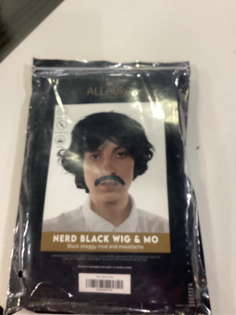 Condition photo showing Good Condition for ALLAURA Vote Pedro Wig | Black Wig + Fake Mustache | 70s Shag Beatles Sonny Halloween Costume | Pablo Compatible Napoleon Black Wigs + Mustache