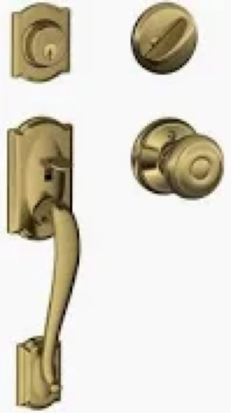 Schlage F60 V CAM 609 GEO Camelot Front Entry Handleset with Georgian Knob, Deadbolt Keyed 1 Side, A