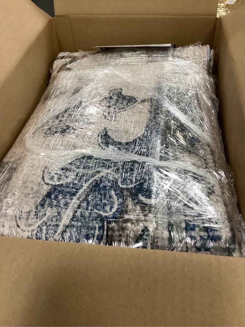 Condition photo showing Good Condition for area rugs 9'x12' washable non-slip, floral vintage distress print pattern medallion carpet for living room bedroom dining room, light blue navy beige gray white blue/white/gray/purple 9' x 12' (rectangular)