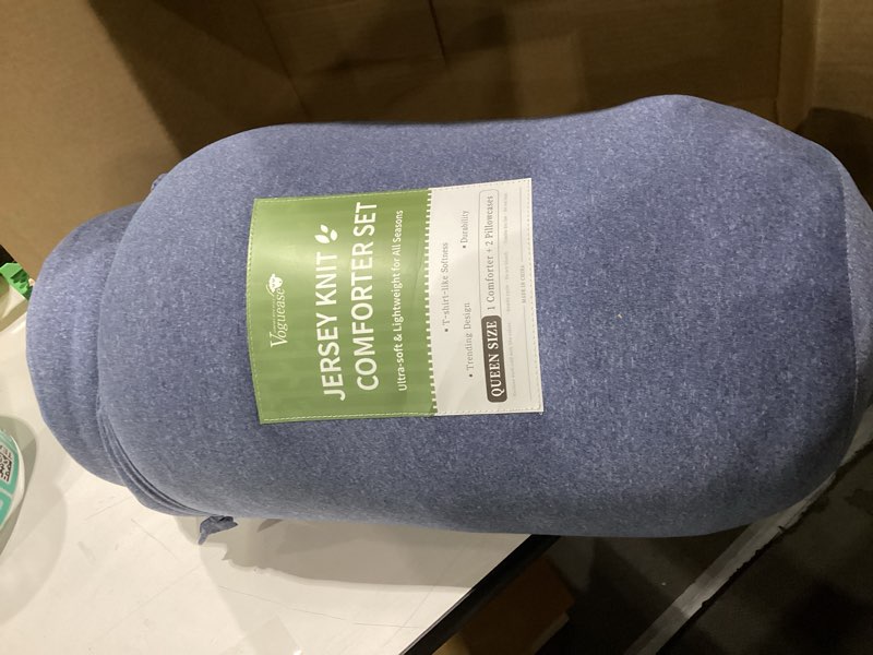 Condition photo showing Good Condition for similar to stock hotos sleep zone queen size comforter set for bedroom, breathable soft jersey knit bedding sets for all season use, machine wash, easy care (stone blue, queen)