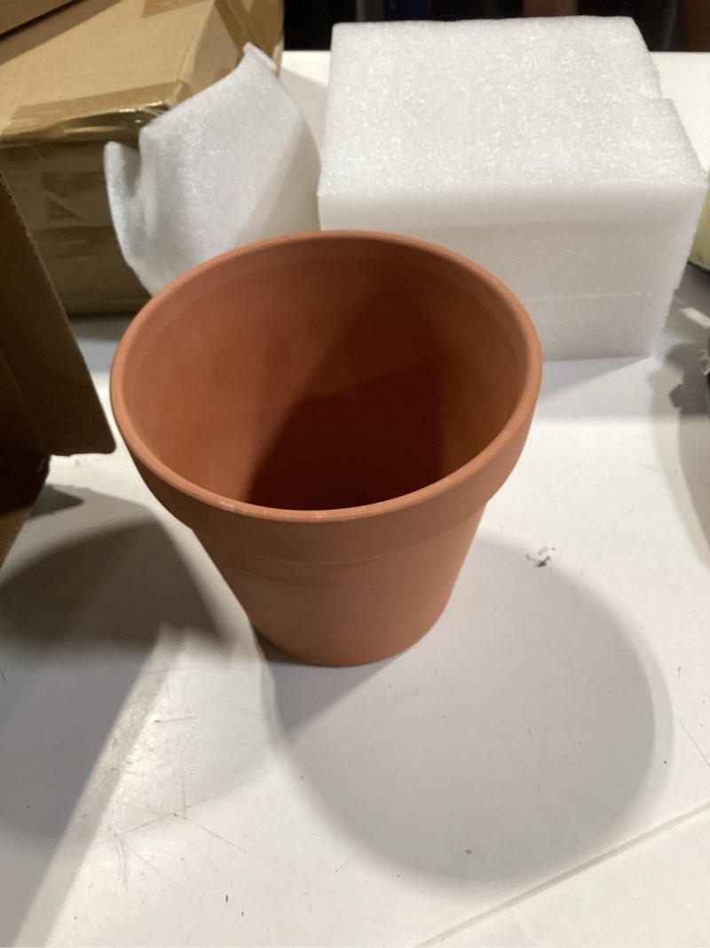 Condition photo showing Good Condition for vensovo 6 inch terracotta & clay pots for plant with saucer - 4 pack medium terra cotta planter with drainage hole, flowerpot for indoor outdoor plants, crafts, wedding favor brown