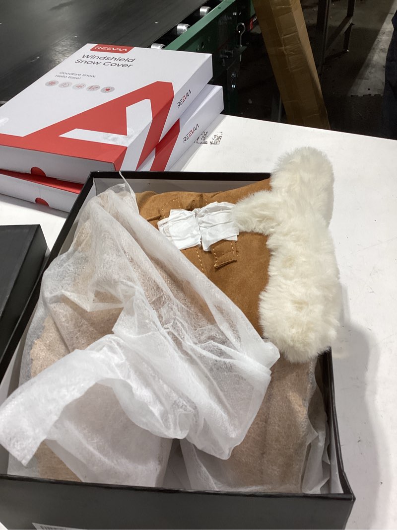 Condition photo showing New/Like New for Platform Women's Ankle Winter Boot, Chunky Low Heel Snow Boots With Fashion Buckle Slip-On Cozy Outdoor Short Booties Chestnut 9