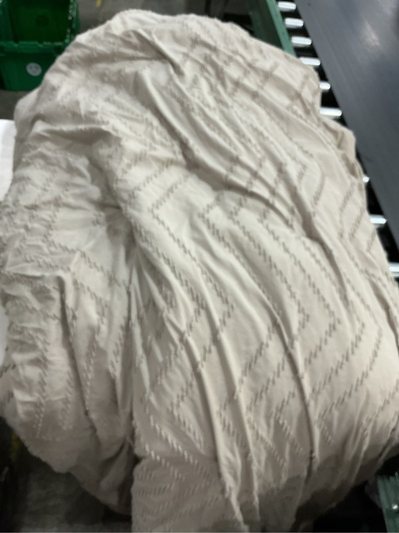 Condition photo showing As Is for andency queen comforter set beige, comforters queen size boho cream soft warm tufted neutral bedding comforter sets for queen bed, 3 pieces aesthetic chevron farmhouse cute bohemian textured bed set 01 - beige queen (90"x90")