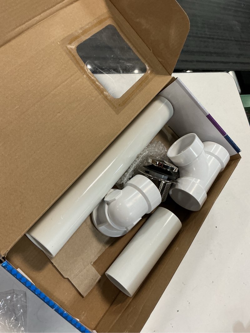 Condition photo showing Good Condition for dearborn 1-1/2-in brushed nickel touch-toe white/brushed nickel toe-touch drain with pvc pipe included