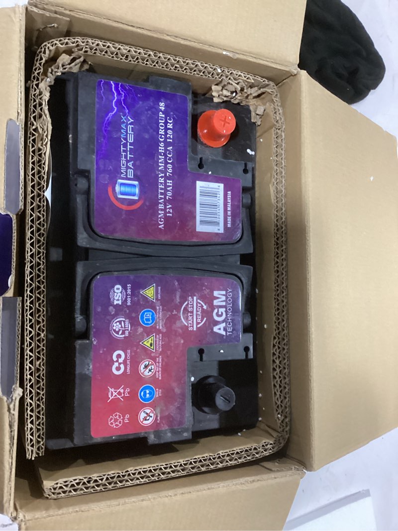 Condition photo showing As Is for Mighty Max Battery MM-H6 Start and Stop Car BCI Group Size 48 12V 70 AH, 120RC, 760 CCA Rechargeable AGM Car Battery Group 48